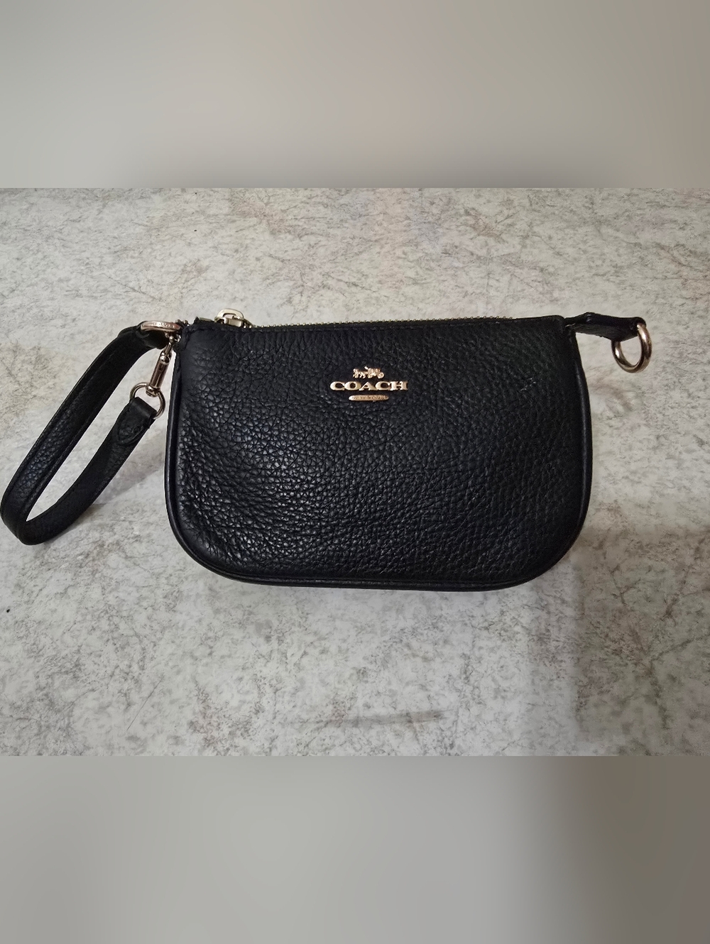 COACH Black Pebbled Leather Wristlet